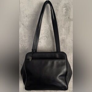 Dana Buchman Black Leather Red Lip Interior Double Handle Shoulder Handbag